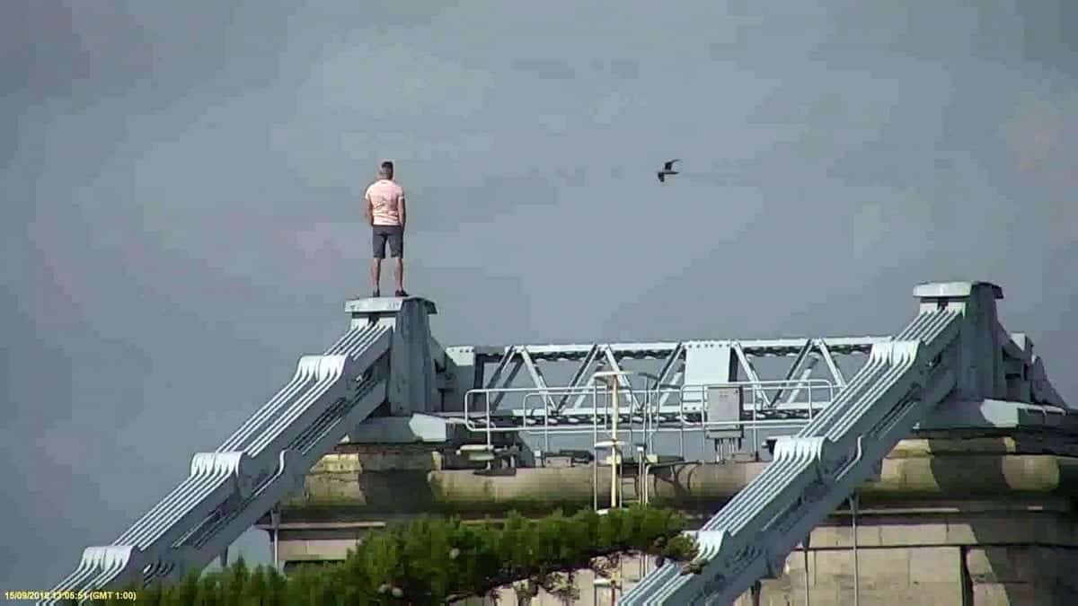 Alarming photos of drunk man scaling 150ft bridge after pub refused him