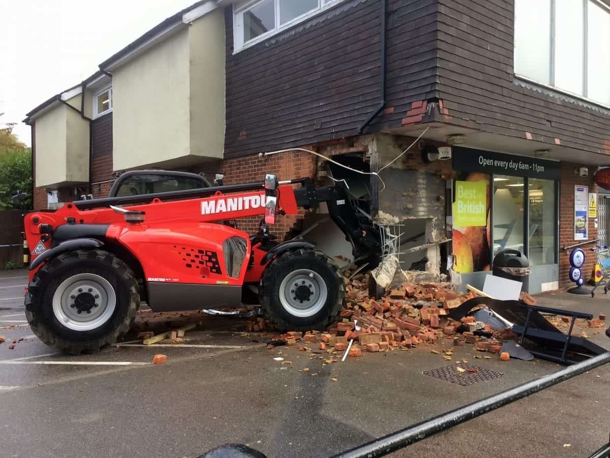 Carnage left after a gang used a digger to rip out an entire Essex cashpoint