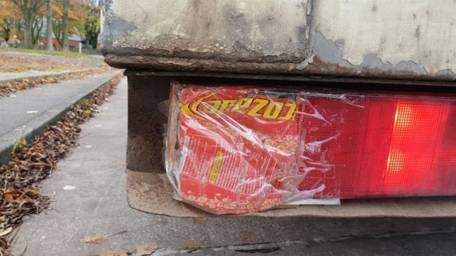 Police stopped a lorry on a busy motorway using a LUCOZADE bottle as an indicator