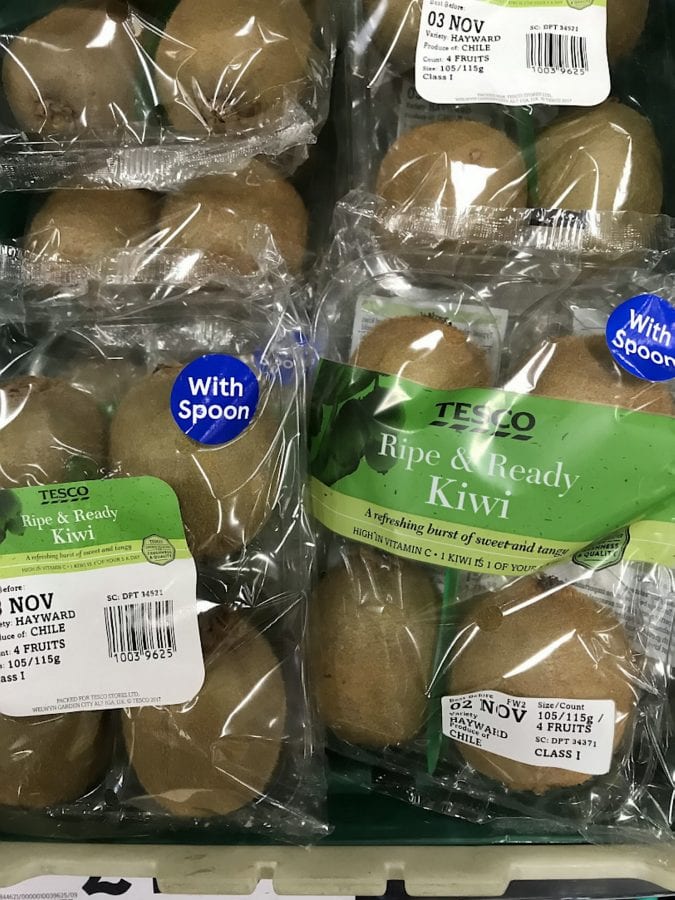 Tesco has been slammed for selling kiwis in a plastic wrapper – containing a plastic SPOON