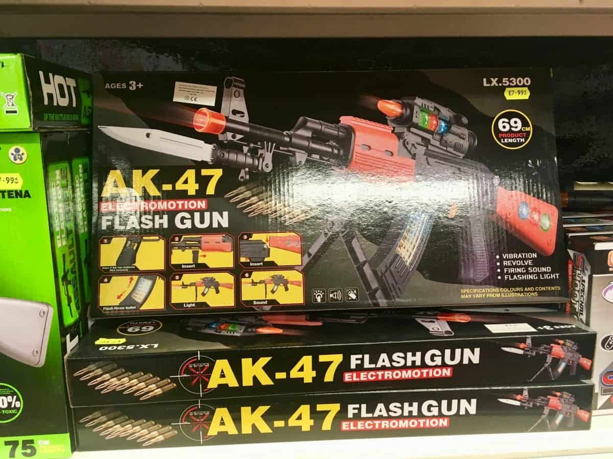 Father fuming after seeing toy shop stock AK-47 toy gun aimed at toddlers – complete with bayonet