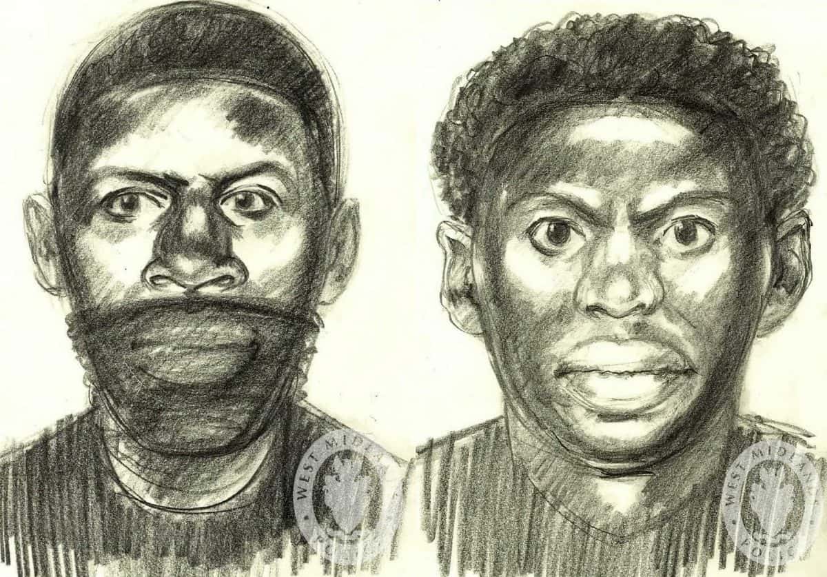 Police artist impression of two thugs who battered elderly couple in savage machete robbery