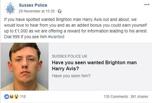 Crook is taunting police by posting jeering Facebook comments – on his own wanted poster