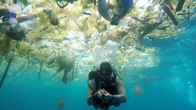 Microplastic from plastic bags and food packaging are the most common waste in the ocean