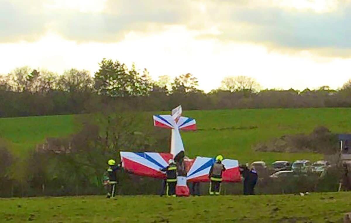 Miracle escape for pilot uninjured after crashed plane ends up stuck vertical out of field – like a dart