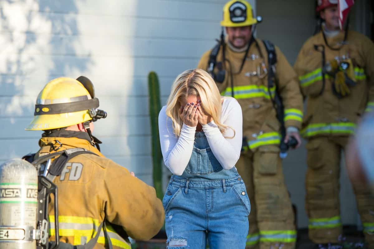 Firefighter staged this dramatic roof blaze to propose