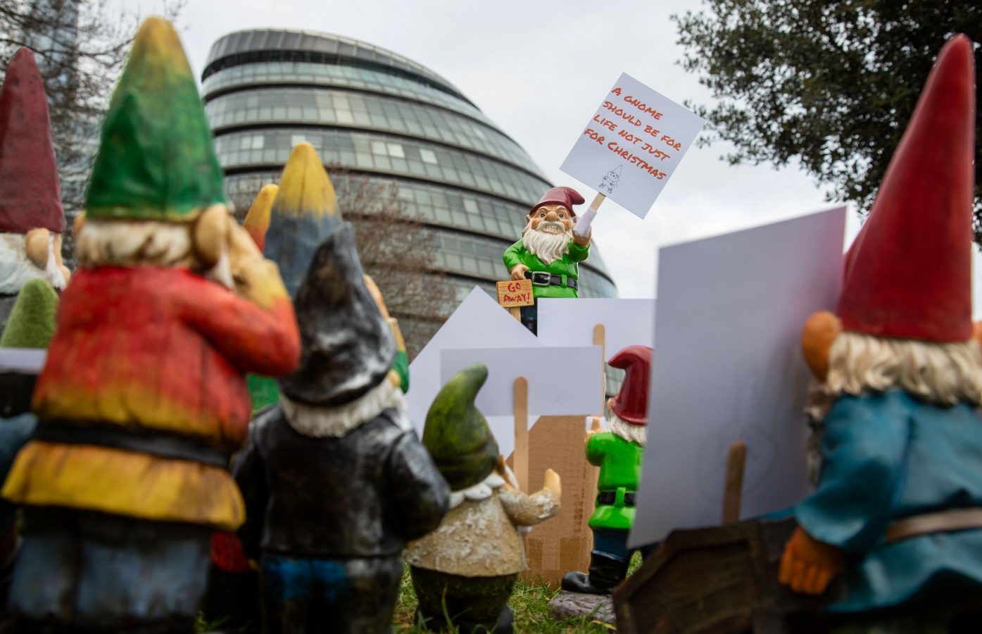 Garden gnomes spotted protesting outside City Hall
