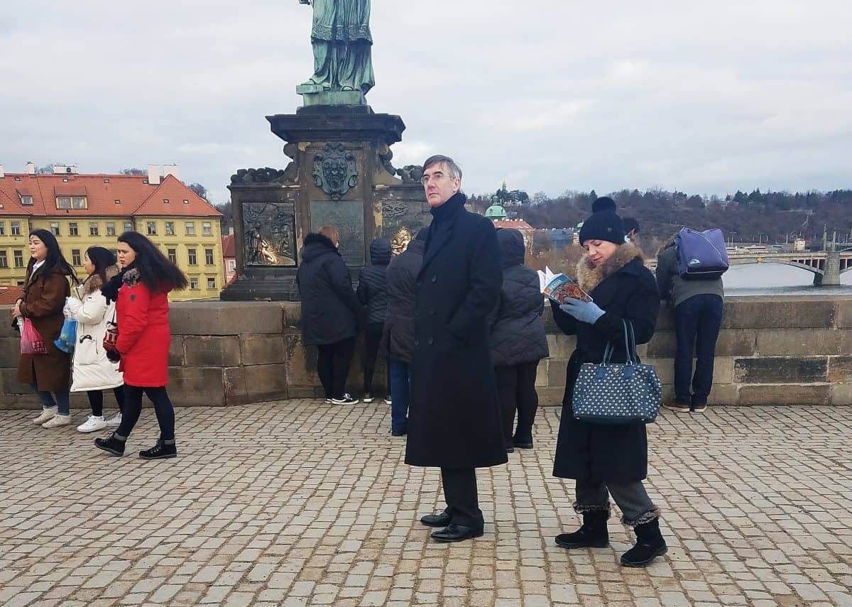 Rees-Mogg surrounded by bubbles on holiday in Prague as bystanders shout “Remain”