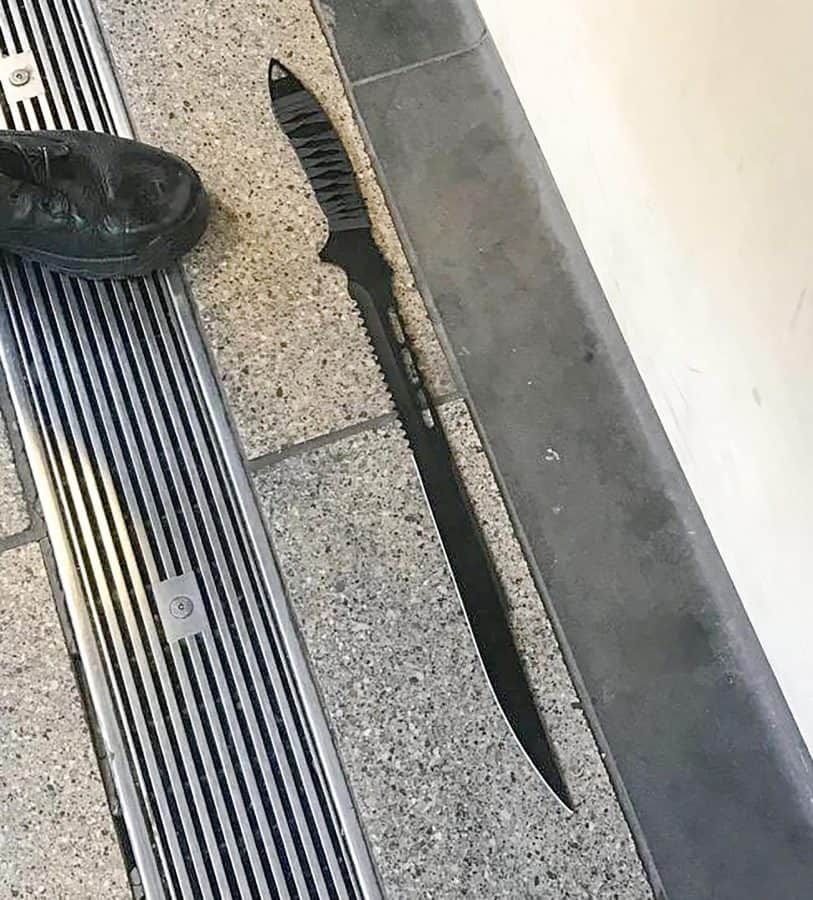 Boy, 16, arrested after police called to reports of a passenger carrying this enormous knife on the London Underground