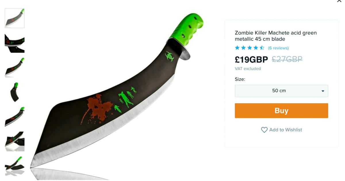 Online marketplace under fire for offering customers, including children, razor-sharp zombie knives
