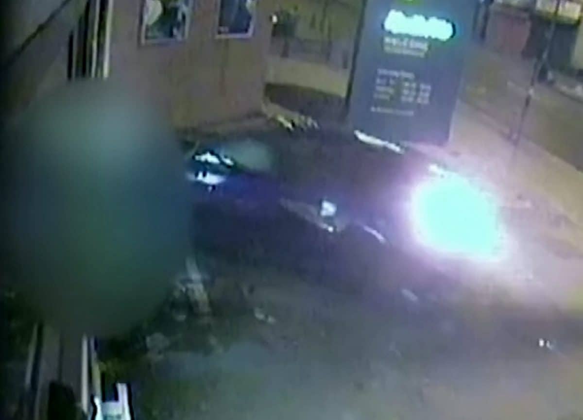 Footage shows man at cashpoint avoiding death after 100mph drug driver crashes into wall
