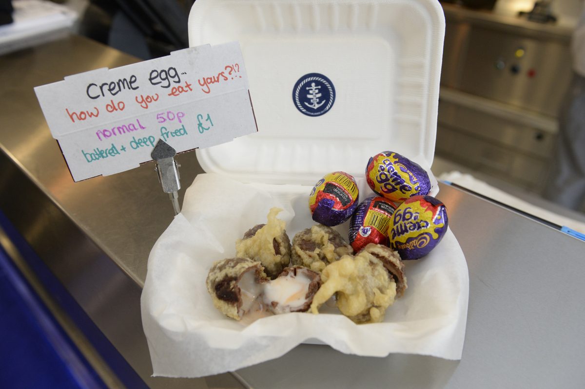 Scottish chippy has unveiled an Easter version of the deep fried Mars Bar – a battered CREME Egg