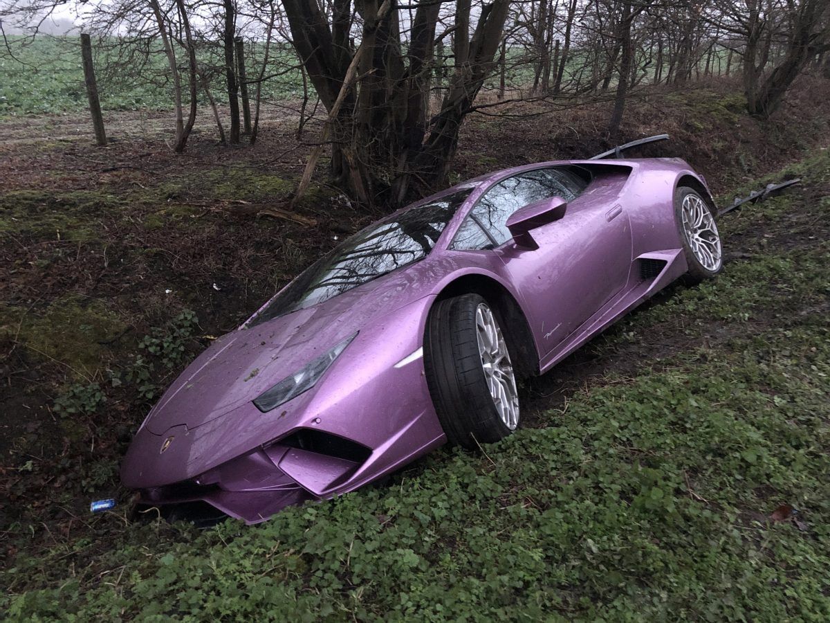 Purple Lamborghini abandoned after spinning off road near Tottenham Hotspurs training ground