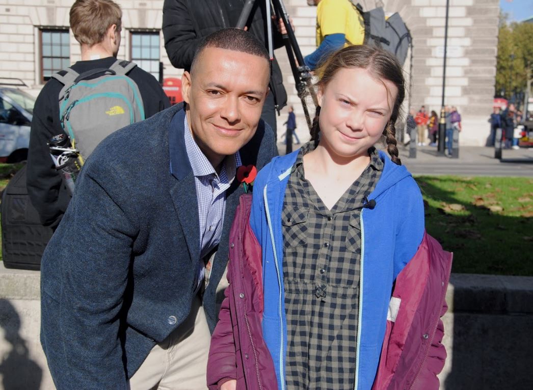 Clive Lewis, Greta Thurnberg at Westminster climate protest (c) Kay Michae l/ Extinction Rebellion 