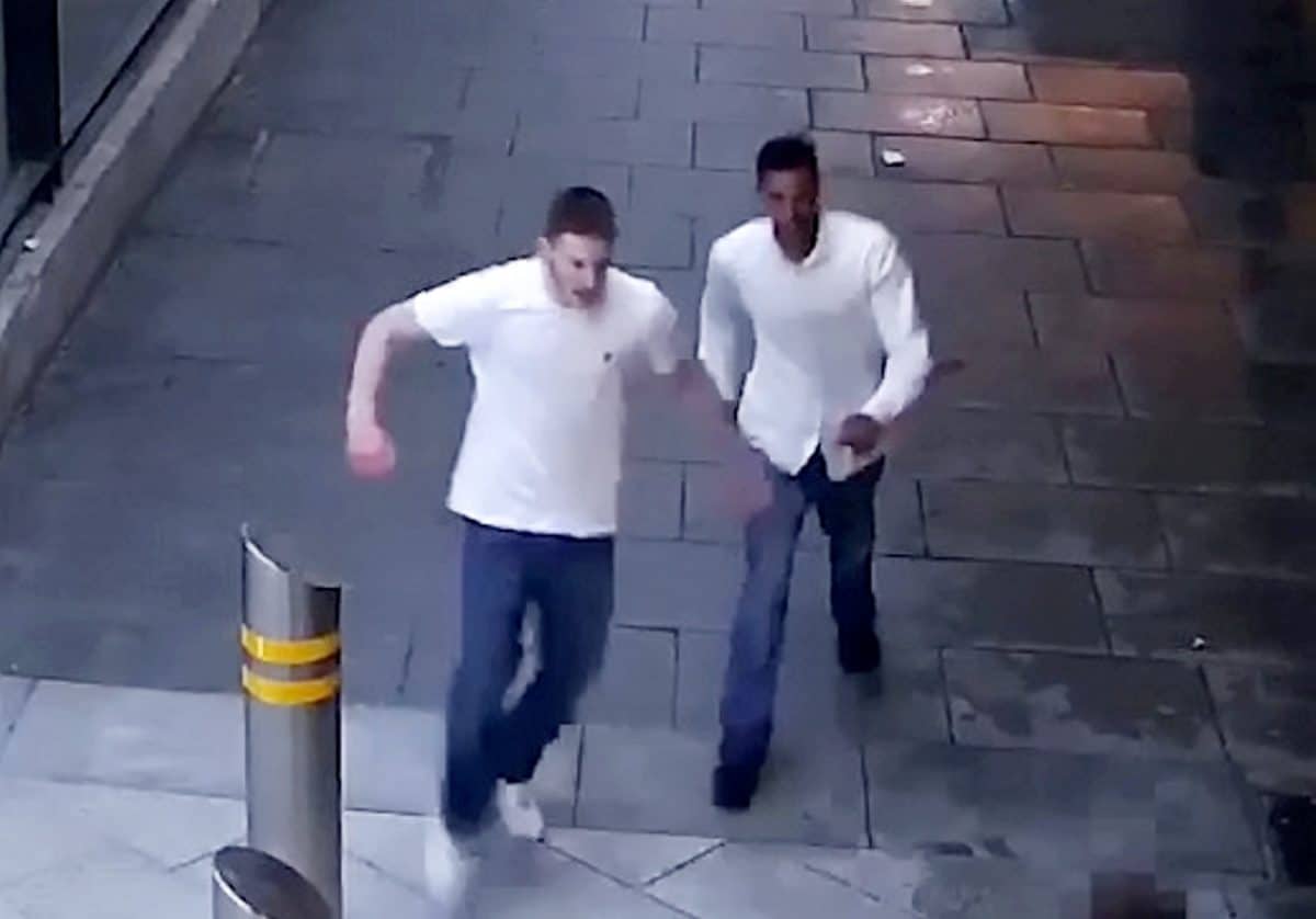 Suspects caught on CCTV appearing to celebrate shocking knife attack
