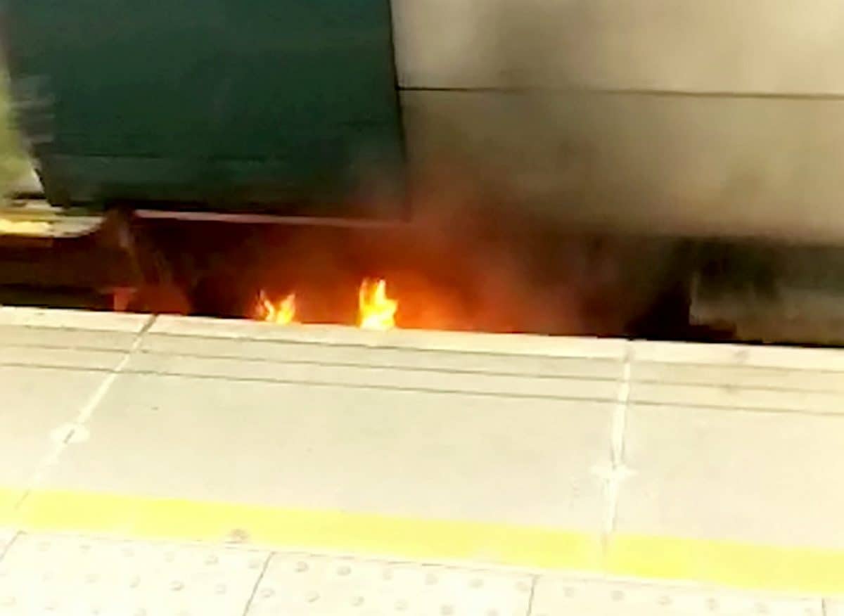 Packed rush hour train catches fire at London Bridge station