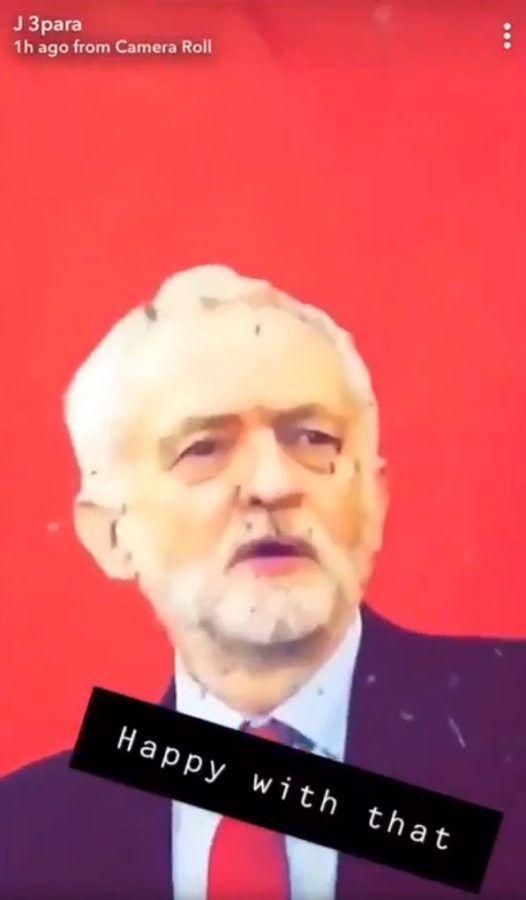 Sodliers shoot as image of Jeremy Corbyn (c) Snapchat/Twitter