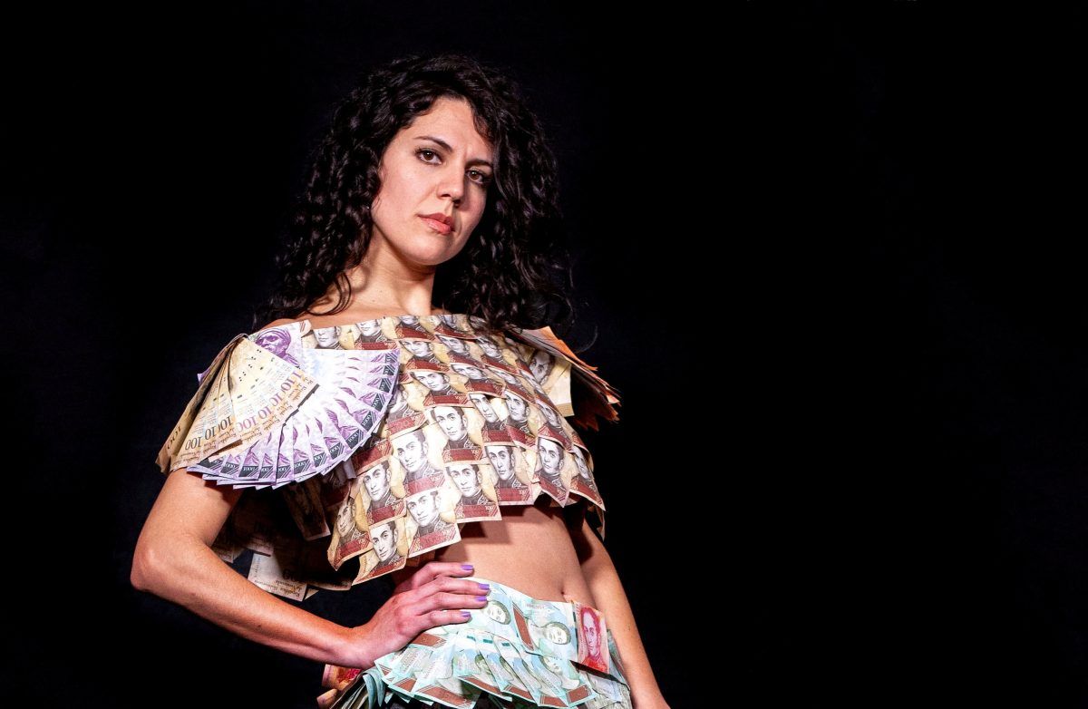 World’s ‘cheapest dress’ has been unveiled – made out of 2,500 Venezuelan banknotes.