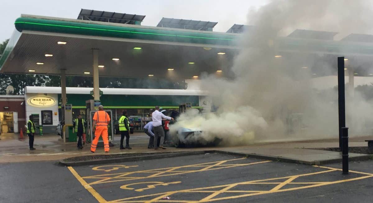 Driver of £1.75m McLaren supercar battles to stop it bursting into flames