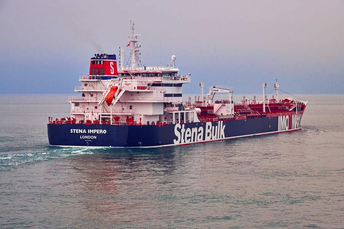 Undated handout photo issued by Stena Bulk of the British oil tanker Stena Impero which is believed to have been captured in Iranian waters whilst en route to Saudi Arabia. Owner Stena Bulk has confirmed that at approximately 1600 BST the tanker was approached by unidentified small crafts and a helicopter whilst in international waters in the Strait of Hormuz and they are unable to contact the vessel which is now heading north towards Iran.