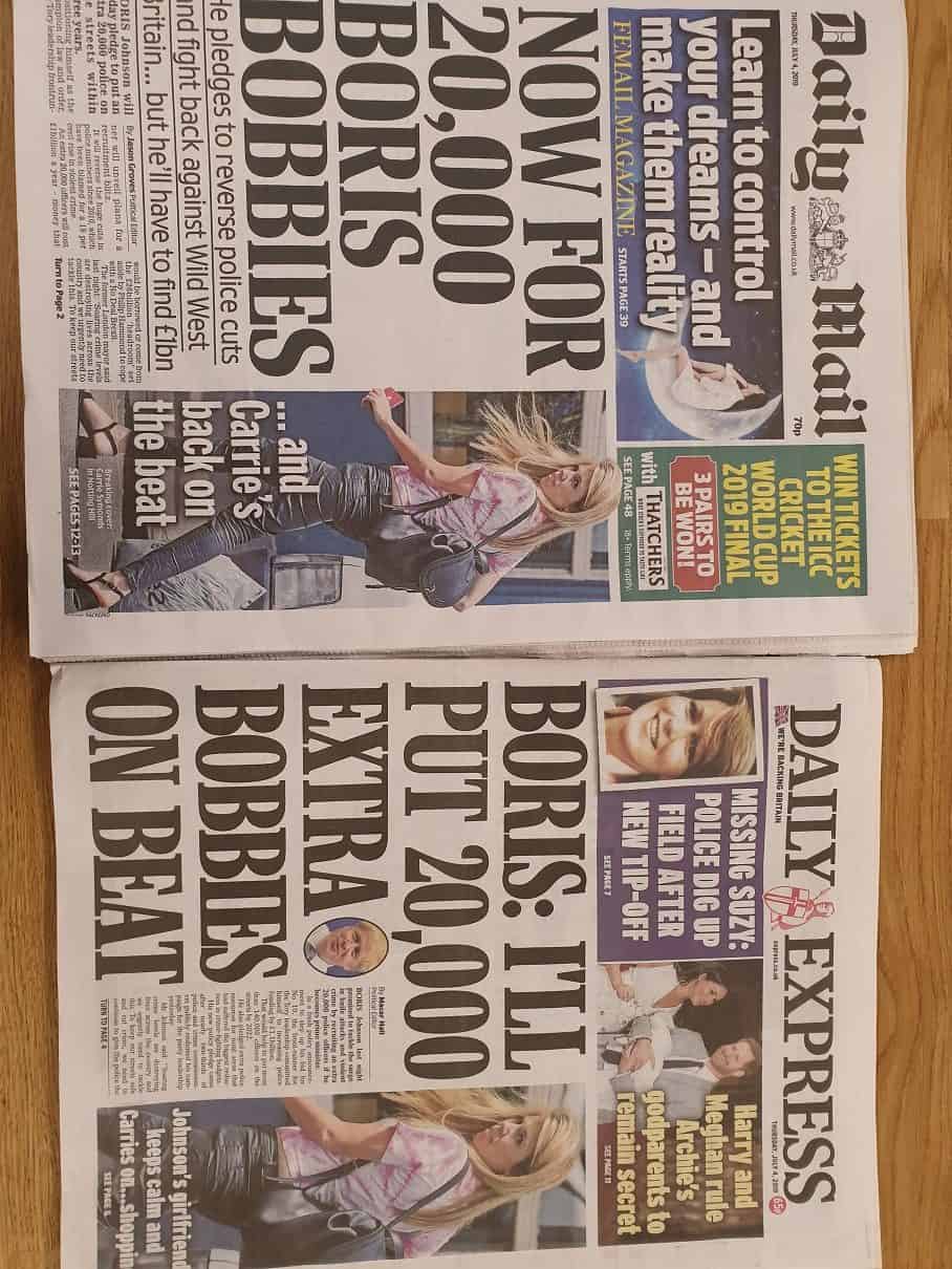 Daily Mail and Express publish identikit front pages backing Boris