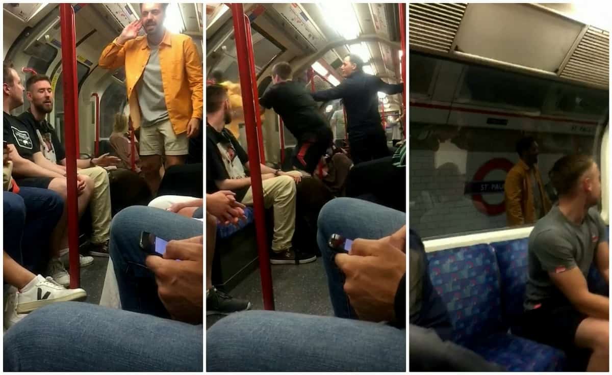 Video – Tube passengers get fed-up with “boozy” Chelsea fan & PUSH him off train at last minute