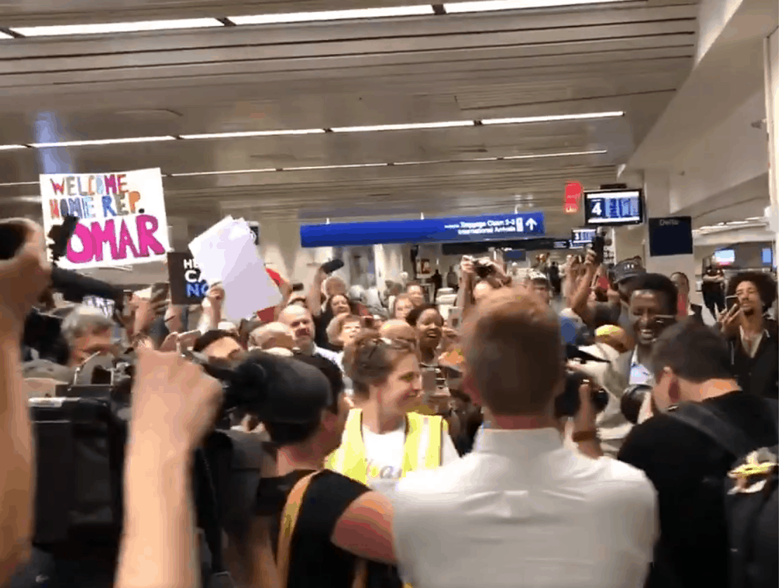 Ilhan Omar receives hero’s welcome as she arrives home in Minneapolis