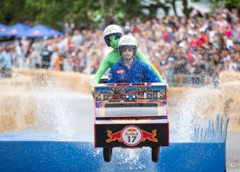 A competitor takes part in the Red Bull Soapbox Race in Alexandra Park, London (Dominic Lipinski/PA)