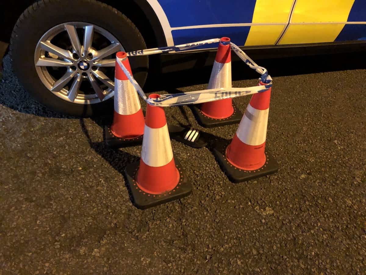 Abandoned flip-flop cordoned off after driver ‘legs it’ from police
