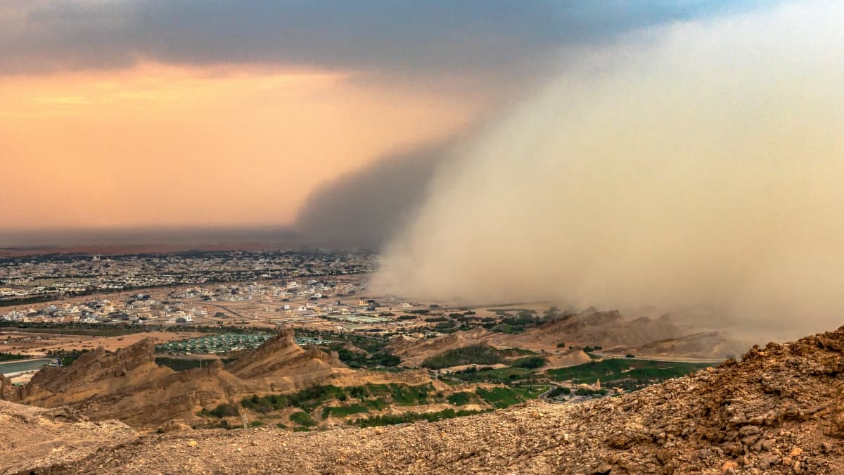 Extraordinary moment a huge dust storm engulfs an entire city