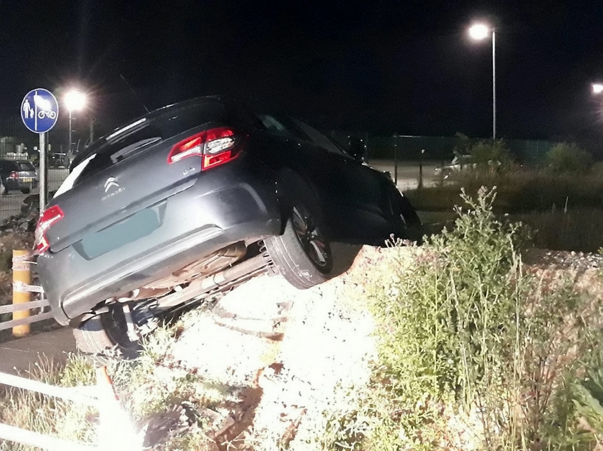 Police mock drunk driver who crashed into car park while 4.5 times legal limit