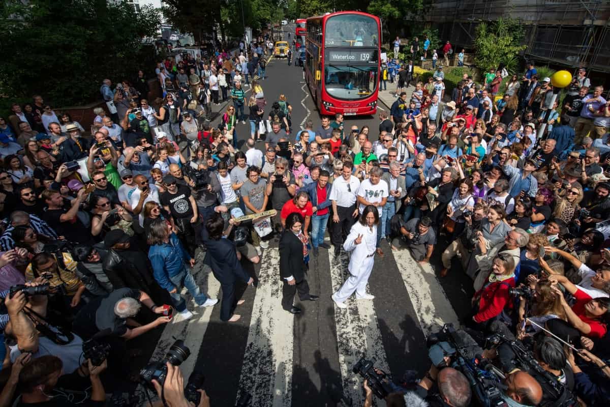 Hundreds of Beatles fans flock to Abbey Road 50th anniversary