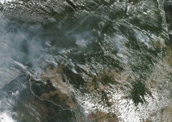 This satellite image provided by NASA on Aug. 13, 2019 shows several fires burning in the Brazilian Amazon forest. Brazil's National Institute for Space Research, a federal agency monitoring deforestation and wildfires, said the country has seen a record number of wildfires this year, counting 74,155 as of Tuesday, Aug. 20, an 84 percent increase compared to the same period last year. (NASA via AP)