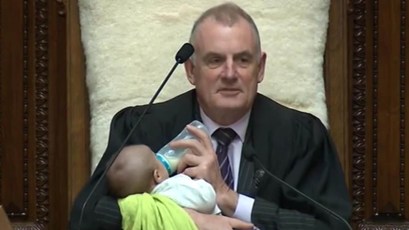Touching images show New Zealand speaker feeding colleague’s baby during debate