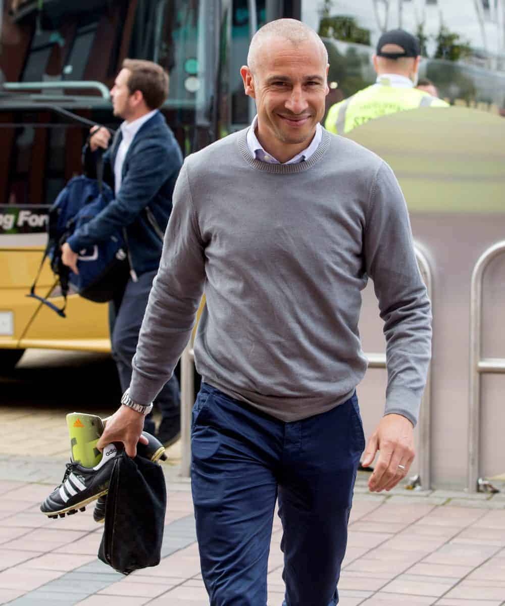 Henrik Larsson arrives for the charity match at Celtic Park, Glasgow.
