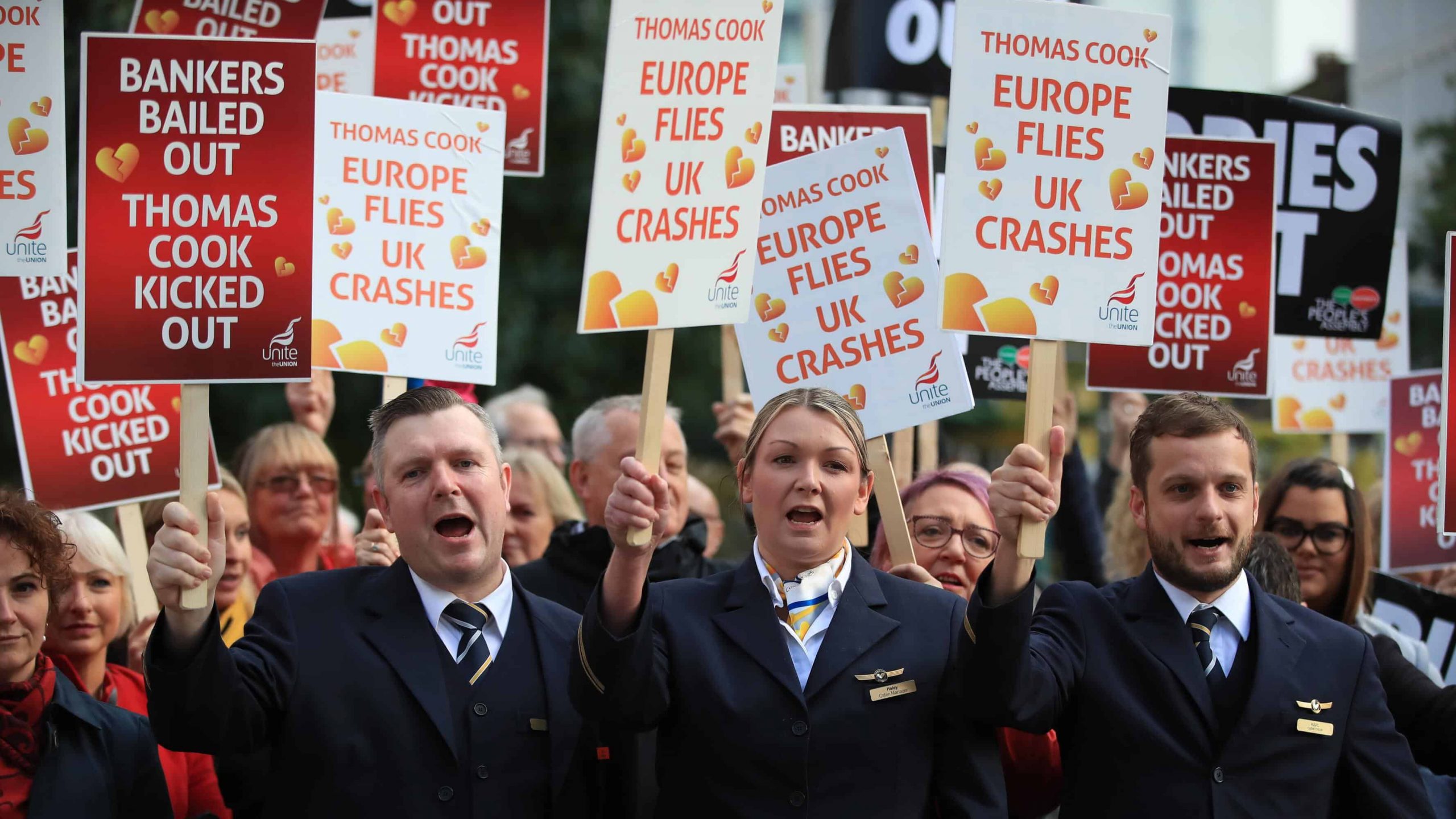 Thomas Cook staff protest outside the Conservative Party conference