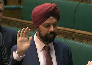 Labour's Tan Dhesi is affirmed in the House of Commons, London, as he became the first turban-wearing Sikh MP.