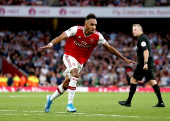 Arsenal's Pierre-Emerick Aubameyang celebrates scoring his side's third goal of the game during the Premier League match at the Emirates Stadium, London.