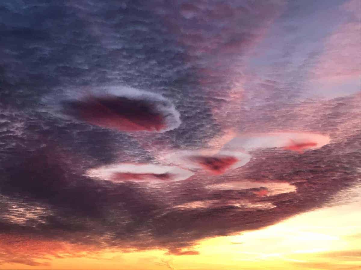 Gardener captures stunning purple and orange sunrise pictures with clouds that look like UFOs