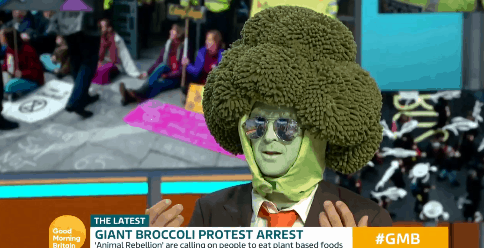 ‘Mr Broccoli’ protester accused of being ‘a plant’ for meat industry on GMB as Piers Morgan clash goes viral