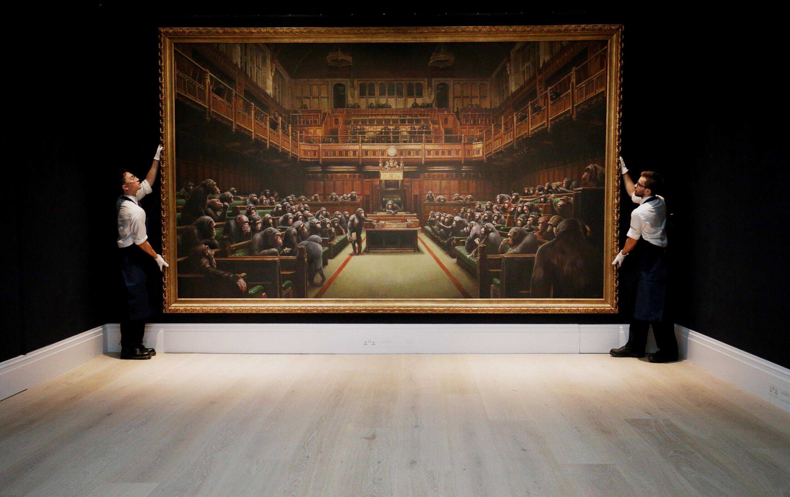 Banksy’s ‘Devolved Parliament’ fetches record sum for the artist’s work