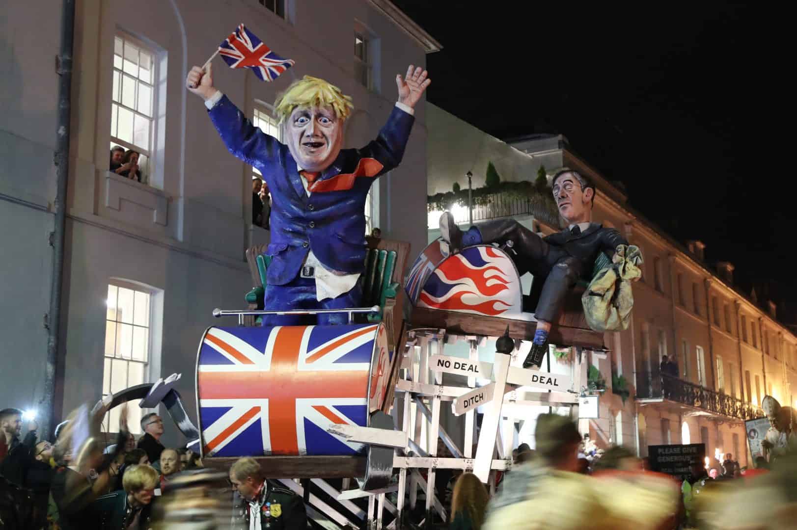Johnson and Rees-Mogg Brexit rollercoaster paraded through streets for Bonfire Night
