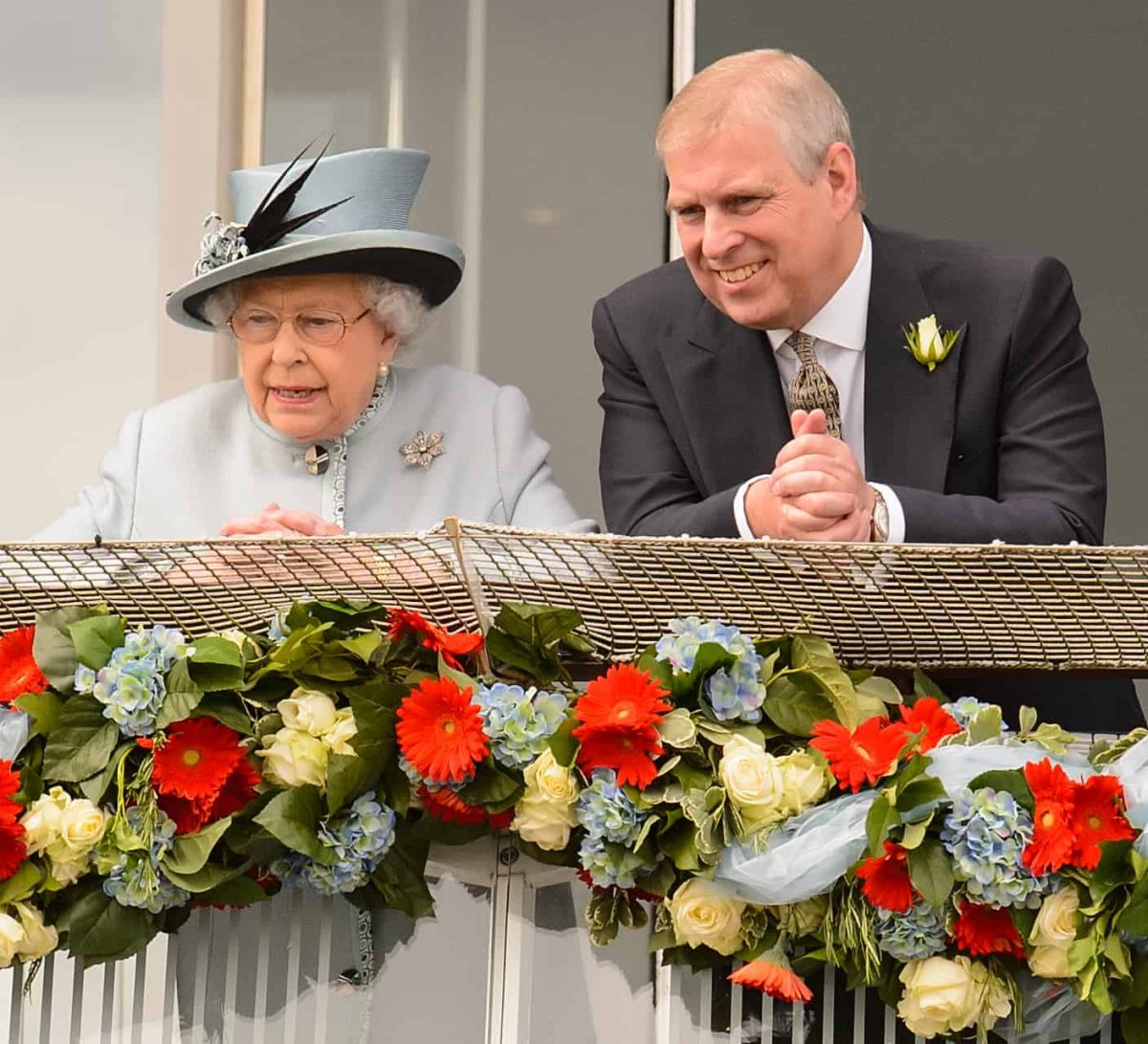Queen Elizabeth II and the Duke of York during the Investec Derby Day at Epsom Downs Racecourse, Surrey.
