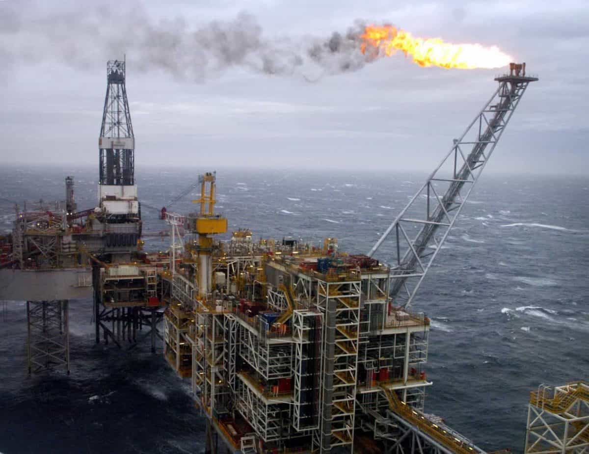 The Buzzard oil field in the North Sea, 50 miles from Aberdeen's coastline, which was visited by Britain's Prime Minister Tony Blair today.