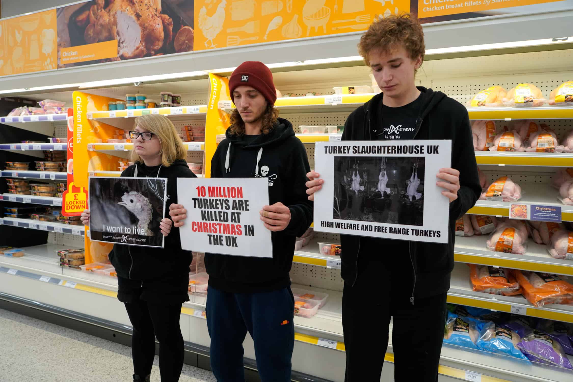 Animal rights group holds turkeys protest in Sainsbury’s