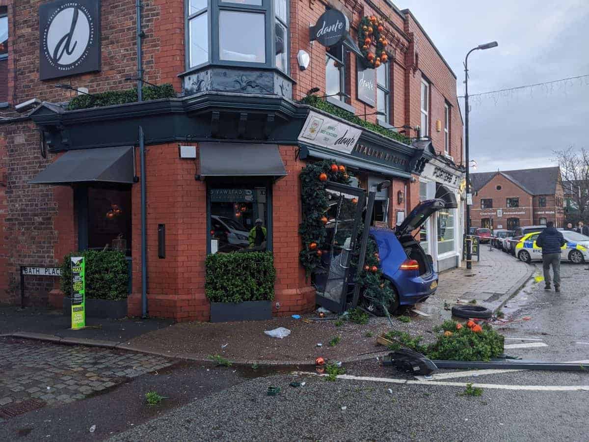 Carnage – Car smashed into Italian restaurant and ended up inside building