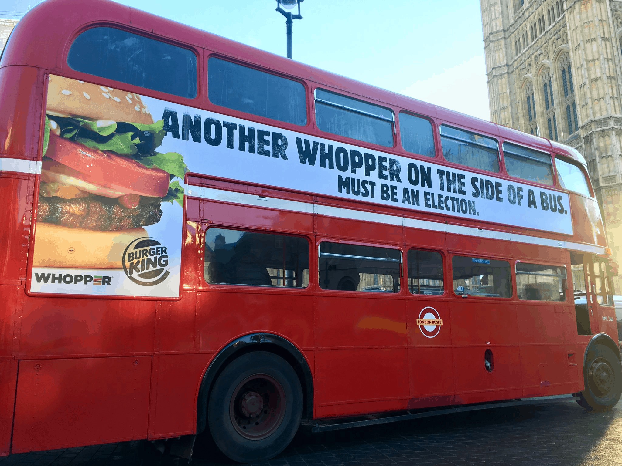 Burger King park “whopper” bus outside Westminster