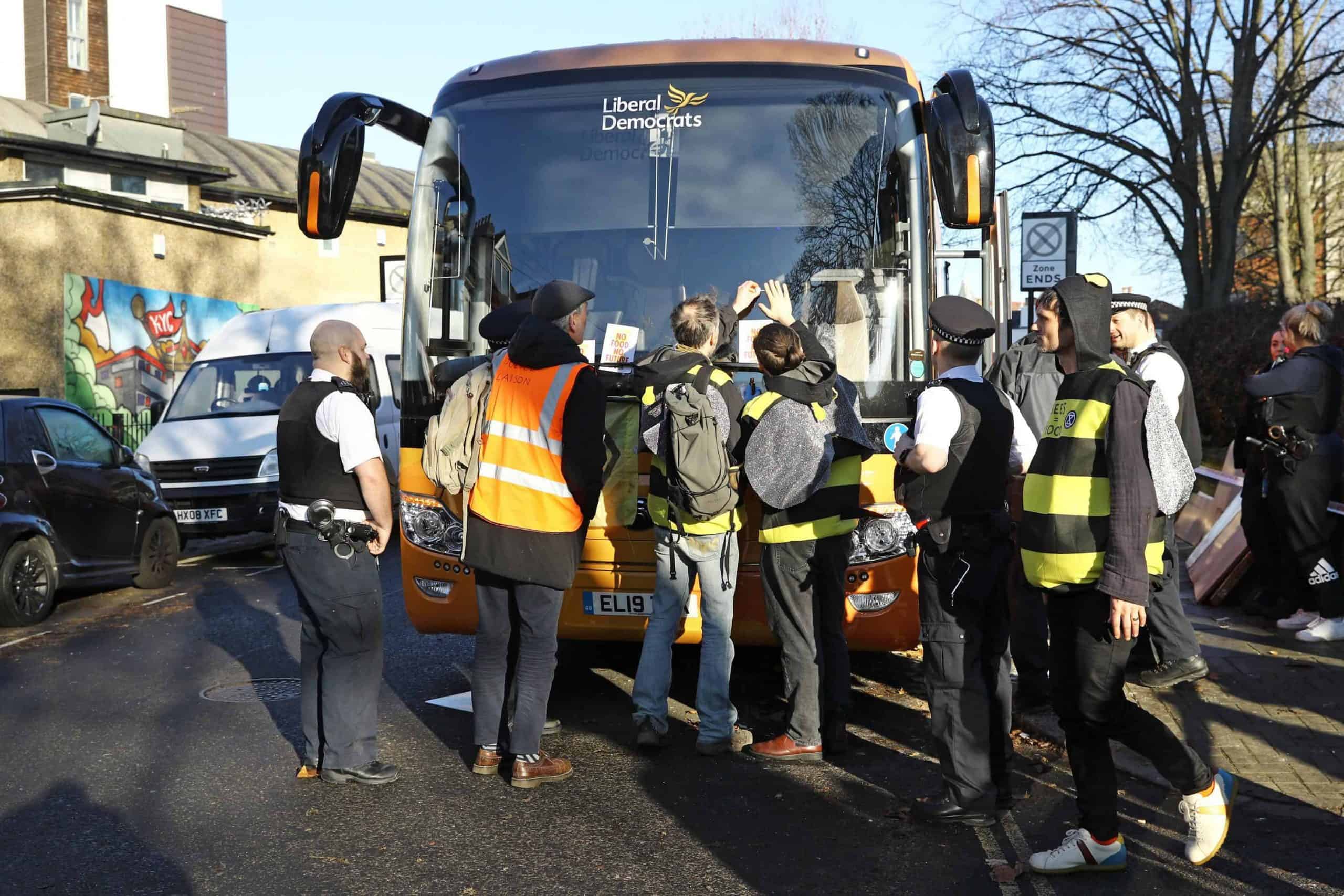 Climate change activists target Lib Dem bus