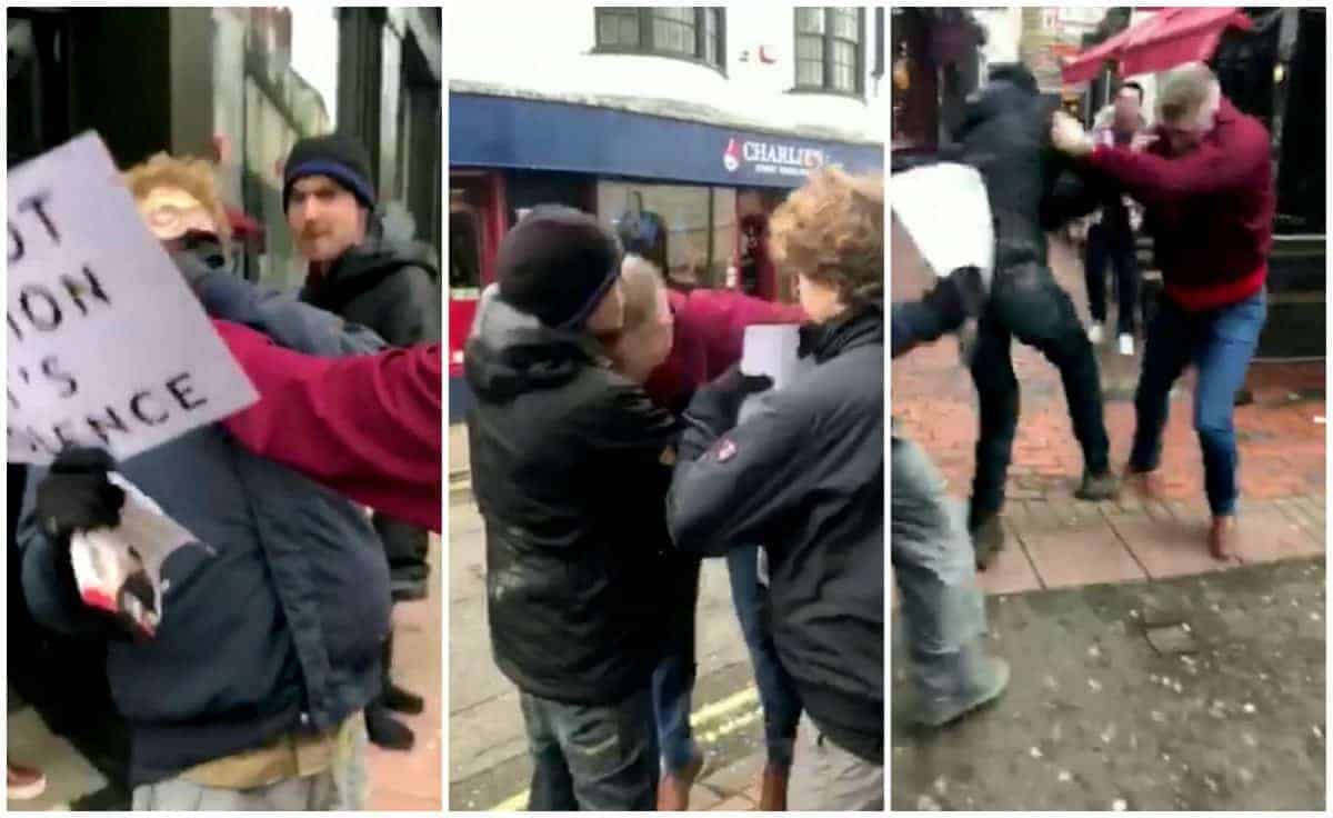 Video – Vegan protesting outside shop that sells fur says he was headbutted