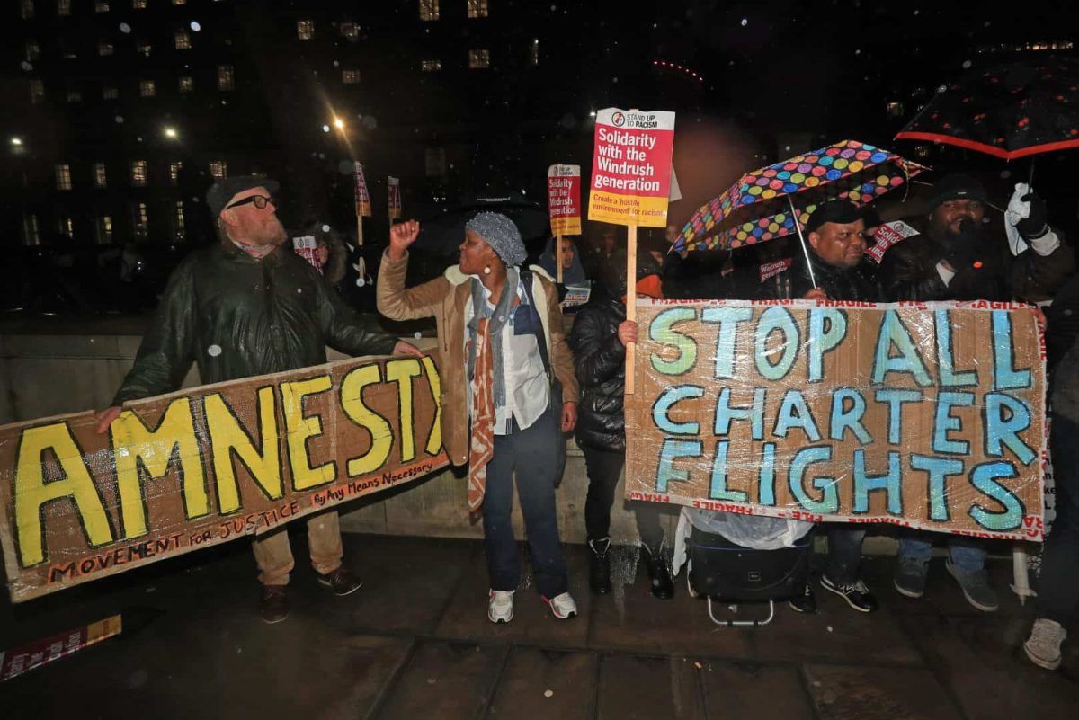 Protests across Westminster against the chartered deportation flight (PA)